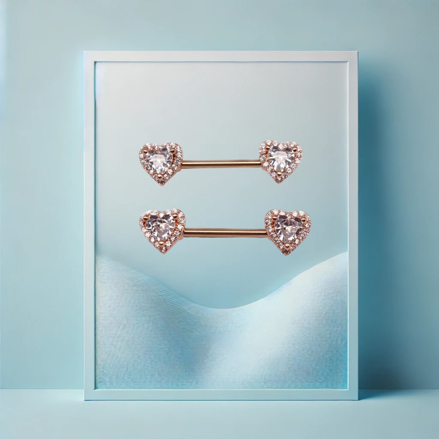 Double Icy Heart Nippelpiercing Rosé