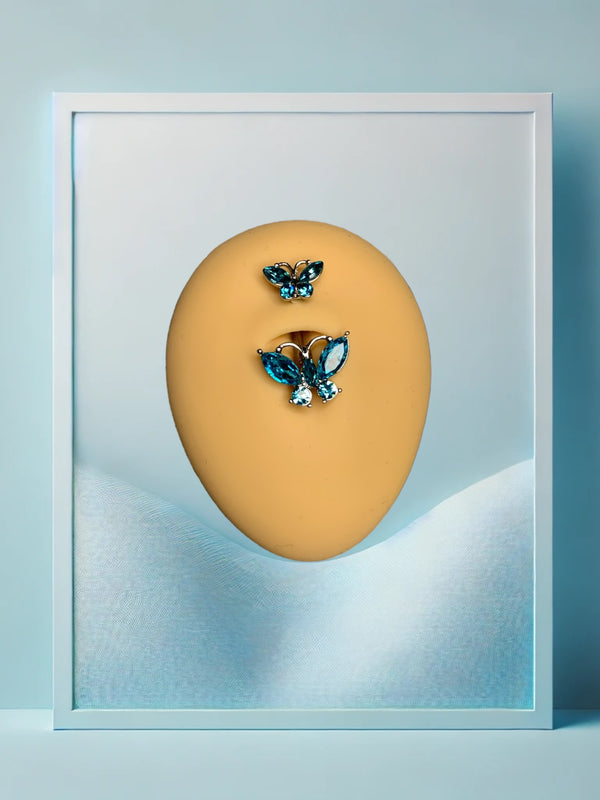 Double Babyblue Butterfly Bauchpiercing