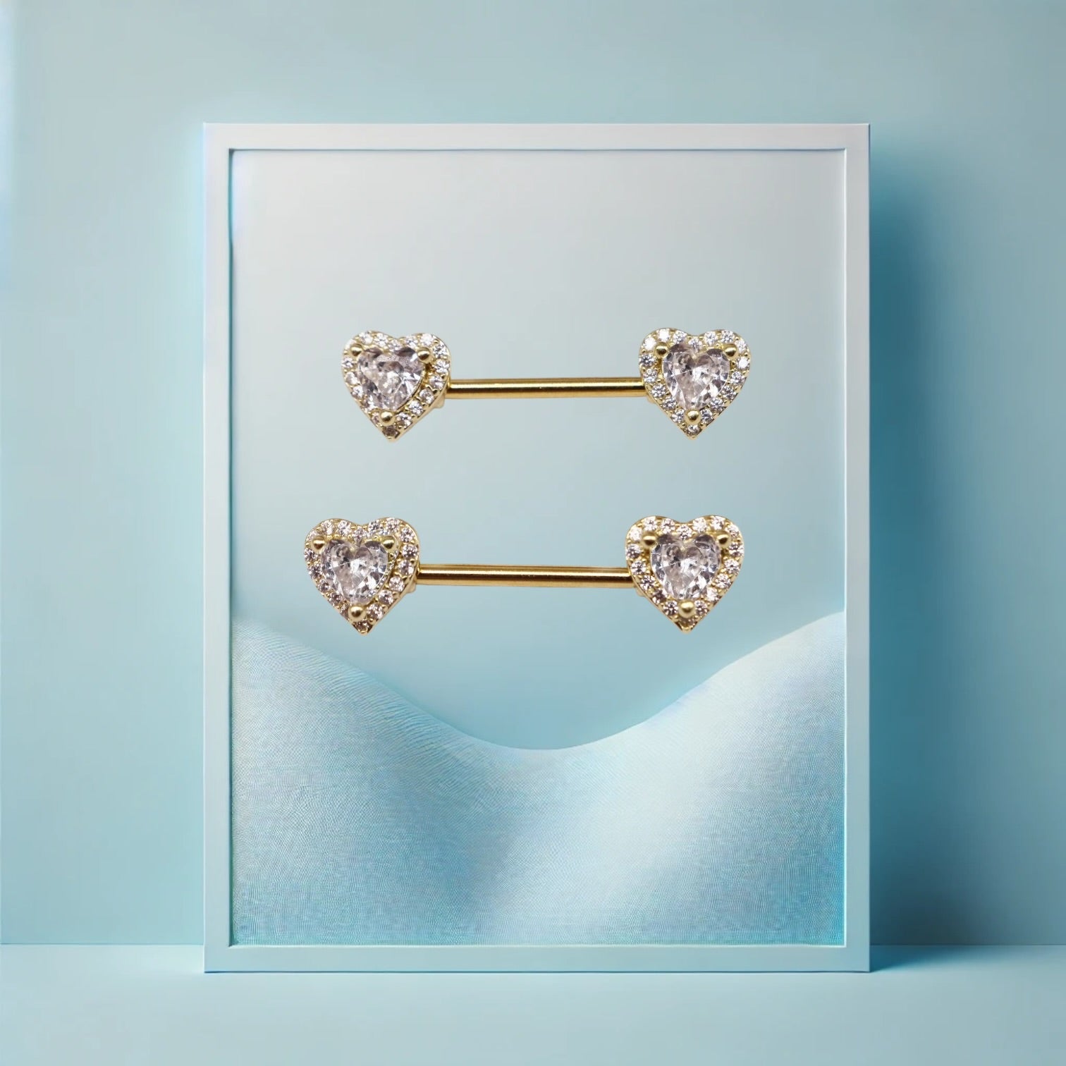 Double Icy Heart Nippelpiercing Gold